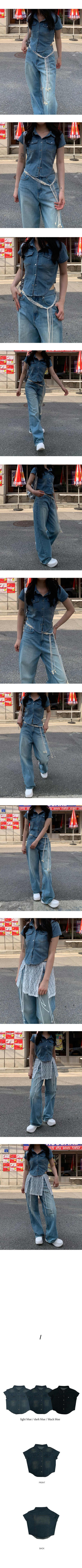 Short-sleeved denim shirt