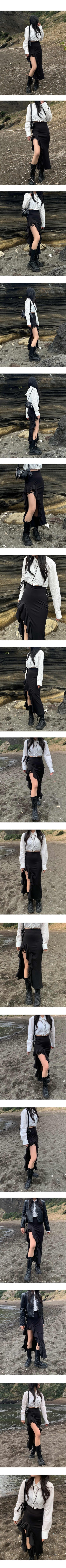 Frilled asymmetrical long skirt