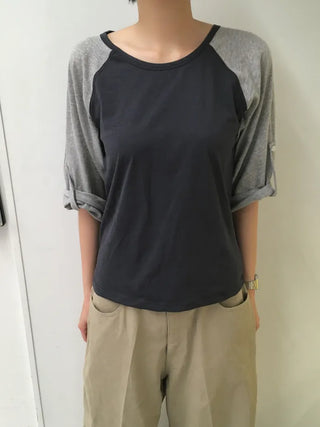 [2 colors] Roll-up raglan T-shirt