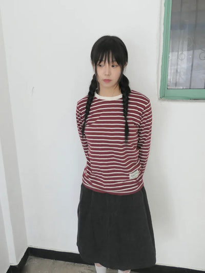 (4 colors) Striped Round T-shirt