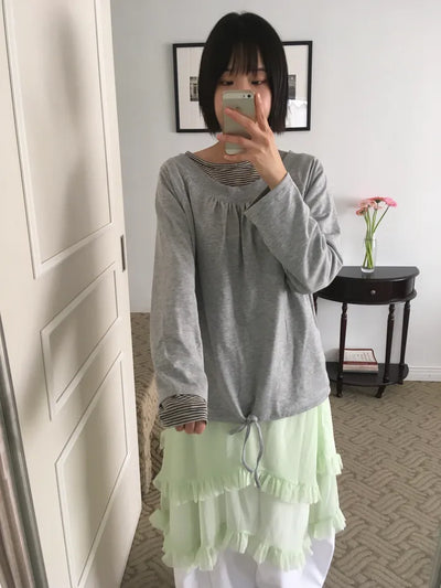 (2 colors) Shirred T-shirt