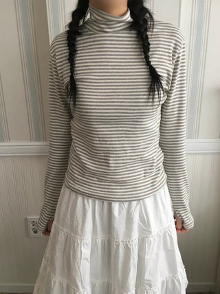 (4 colors) High-neck T-shirt