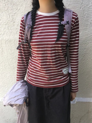 (4 colors) Striped Round T-shirt
