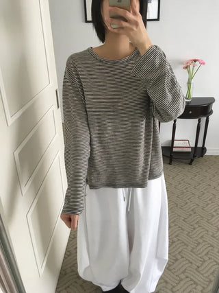 (4 colors) Cropped striped T-shirt