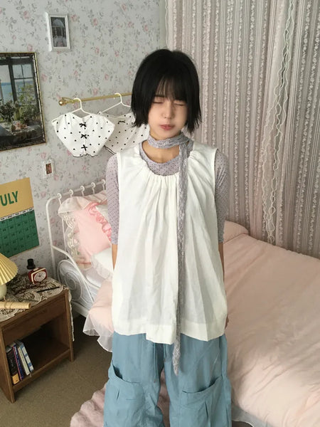 [2 colors] Frill Sleeveless Top