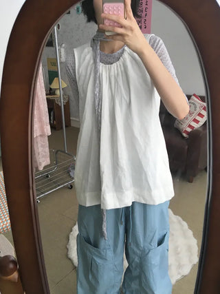 [2 colors] Frill Sleeveless Top
