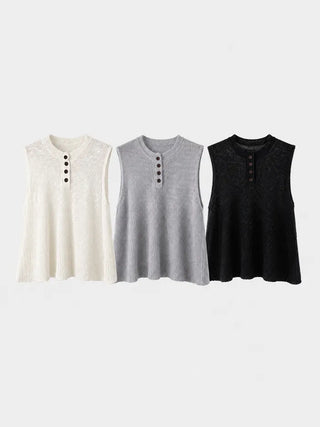 [3 colors] Front button sleeveless top