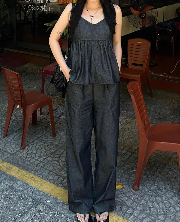 Flare Nash Wide Date Denim Pants Set