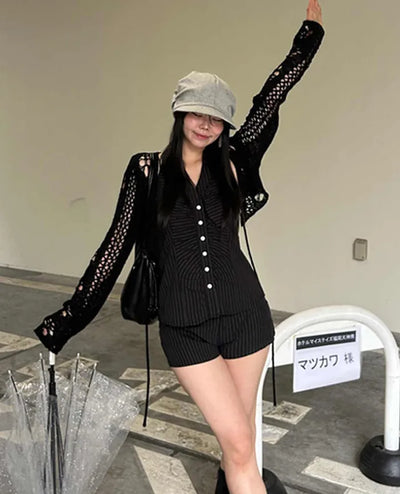 Ribbon Net Crop Bolero Cardigan