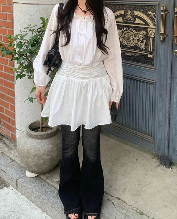 [3 colors] Layered Shirring Mini Dress