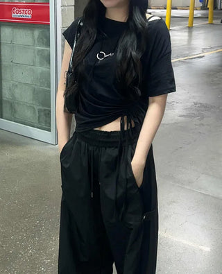 Anval Cropped String Shirring T-Shirt