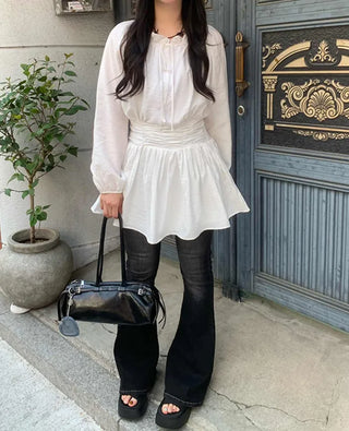 [3 colors] Layered Shirring Mini Dress