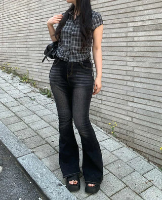 [2 colors] Washed denim bootcut pants