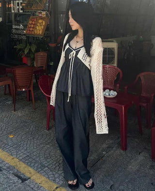 Ribbon Net Crop Bolero Cardigan