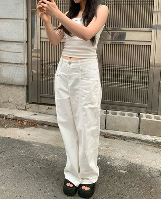 [3 colors] Wide-leg pants with pocket detailing