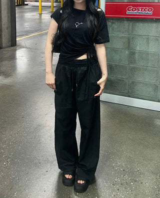 Anval Cropped String Shirring T-Shirt