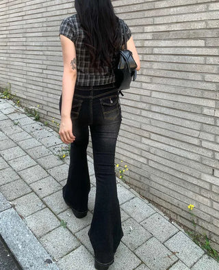 [2 colors] Washed denim bootcut pants