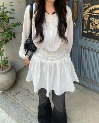 [3 colors] Layered Shirring Mini Dress
