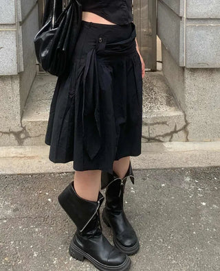 [3 colors] Button-up flared midi skirt