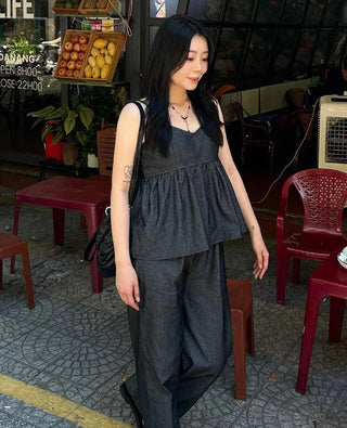 Flare Nash Wide Date Denim Pants Set