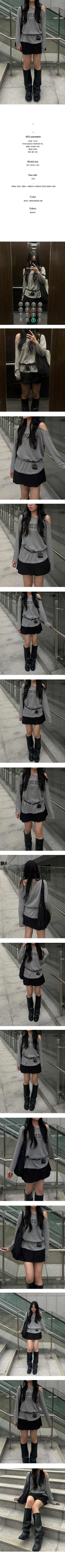 [Belt Set] Off-Shoulder Lettering Knit