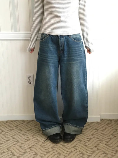 (3 colors) Roll-up denim pants
