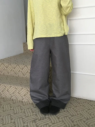 (2 colors) Roll-up polka dot denim pants