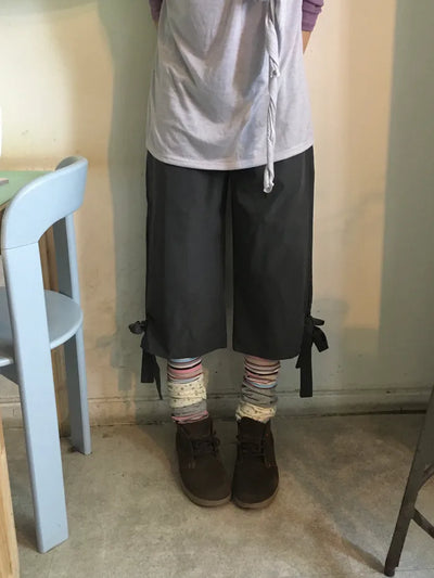 [2 colors] Ribbon Capri Pants