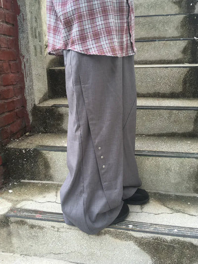Button-down wide-leg slacks