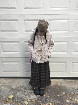 (2 colors) Fleece-lined check pattern mid-length pants