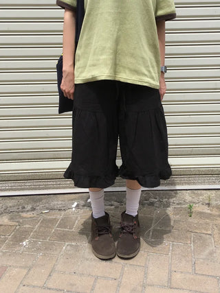 [2 colors] Linen Frill Bermuda Pants