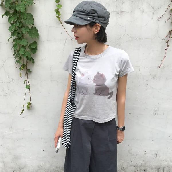 [3 colors] Printed short-sleeved T-shirt