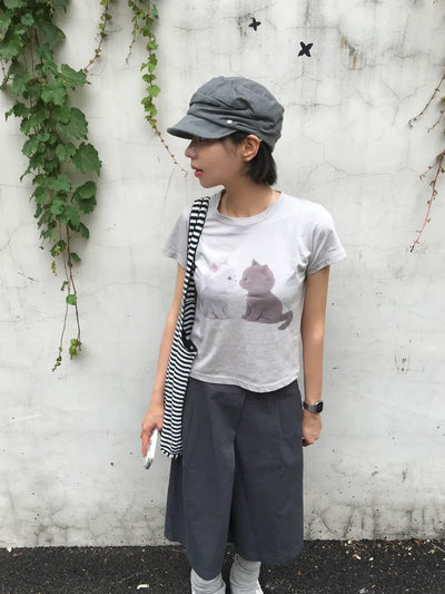 [3 colors] Printed short-sleeved T-shirt