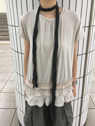 [2 colors] Petal Frill Dot Short-Sleeve Shirt