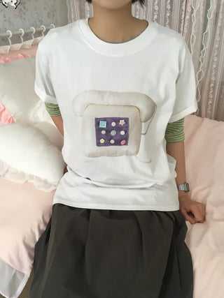 [2 colors] Button-up ribbed short-sleeved T-shirt
