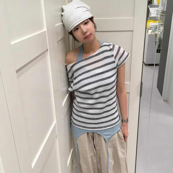 [3 colors] Marine Off-Shoulder Short Sleeve