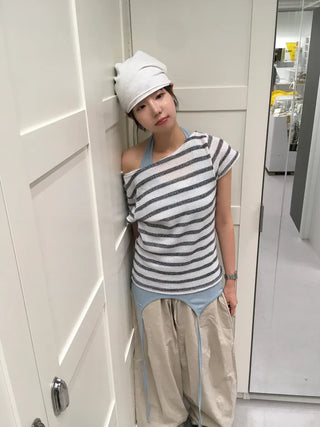 [3 colors] Marine Off-Shoulder Short Sleeve