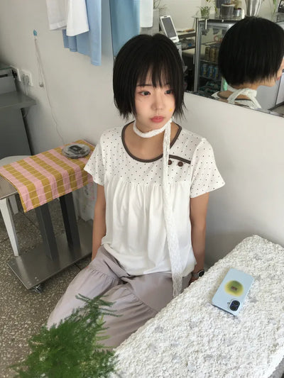 [2 colors] Dot Puff Short-Sleeve Shirt