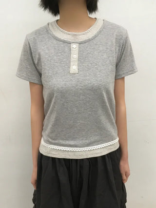 (2 colors) Striped Layered Short-Sleeve T-Shirt