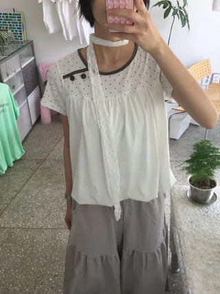 [2 colors] Dot Puff Short-Sleeve Shirt
