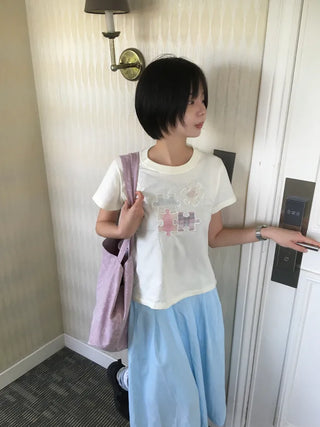[3 colors] Shirred Short-Sleeve T-Shirt