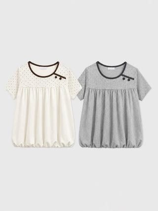[2 colors] Dot Puff Short-Sleeve Shirt