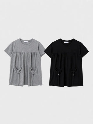 [2 colors] Ribbon Pocket Short-Sleeve T-Shirt