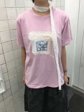 [2 colors] Button-up ribbed short-sleeved T-shirt