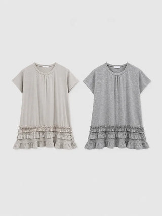[2 colors] Petal Frill Dot Short-Sleeve Shirt
