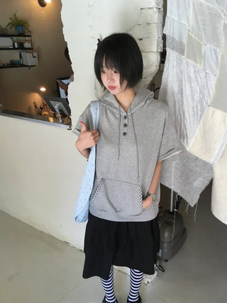 [3 colors] Check Hoodie T-shirt
