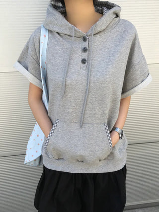 [3 colors] Check Hoodie T-shirt