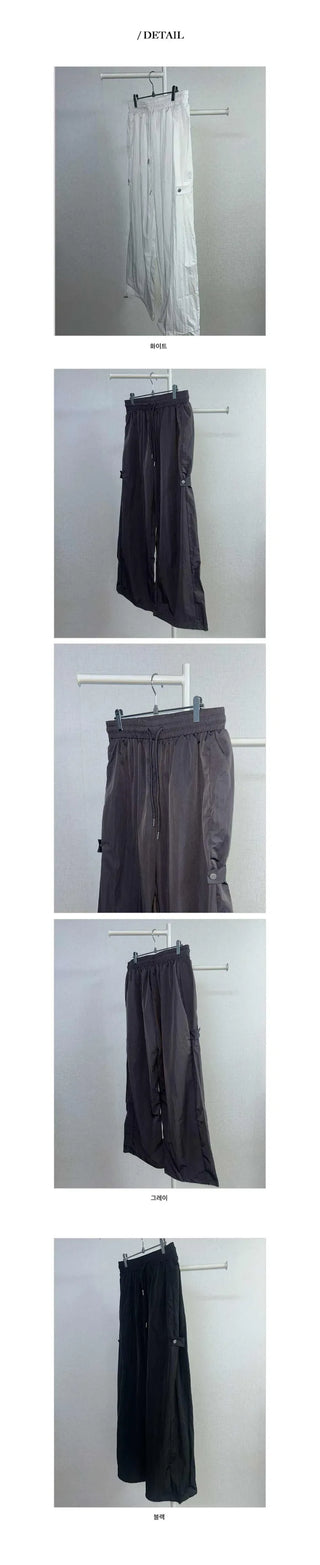[3 colors] Snap Button String Cooling Training Nylon Wide Pants