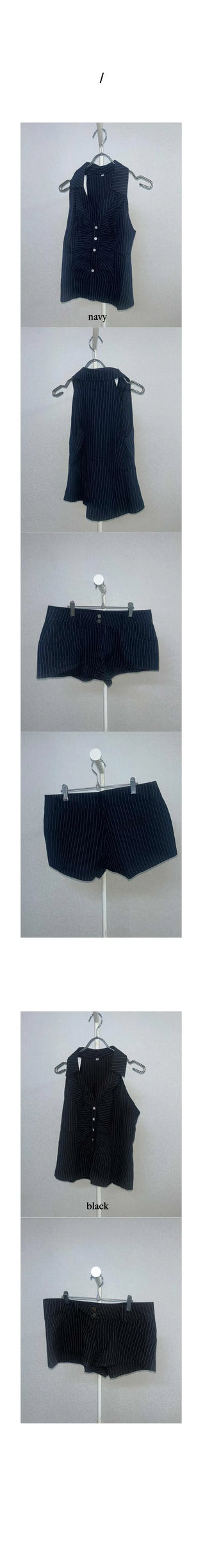 [2 colors] Striped halter neck pants set