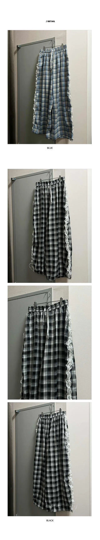 Checkered lace training pants
